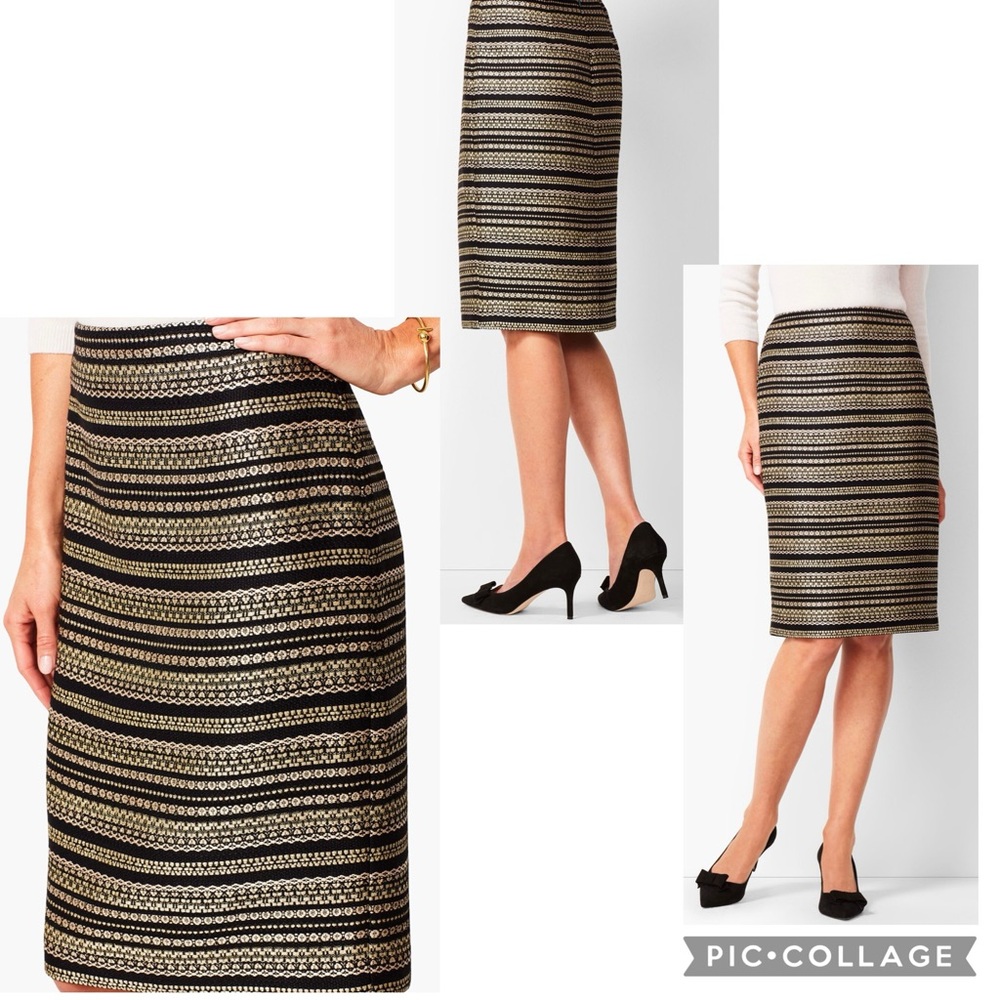 ✨NWT✨Talbots Tweed Metallic Black and Gold Pencil Skirt for Work Women Size 12P